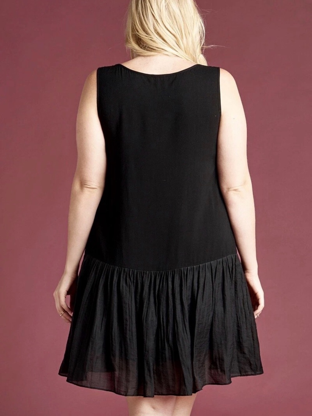 ODDY Black Sleeveless Swing Mini Dress with Ruffle Hem 100% rayon 2XL - Picture 2 of 11